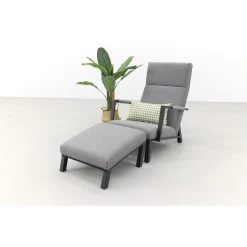 VDG Costa Relaxstoel + Hocker - Sunbrella - Light Grey -Tuinmeubelen Verkoop 1000054361 0103